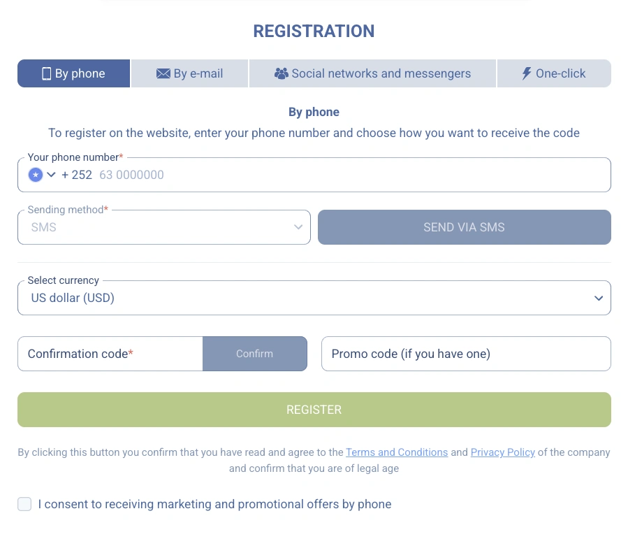 1xbet registration Somalia